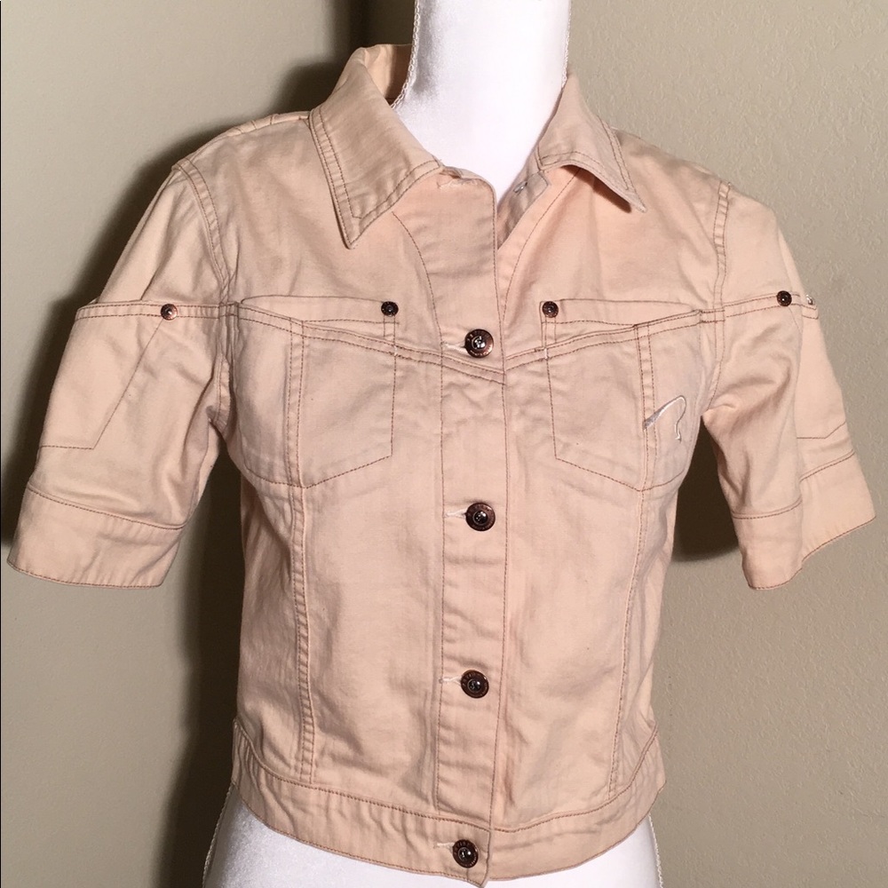 Fetish Short Sleeve Tan Jean Jacket Size Small
